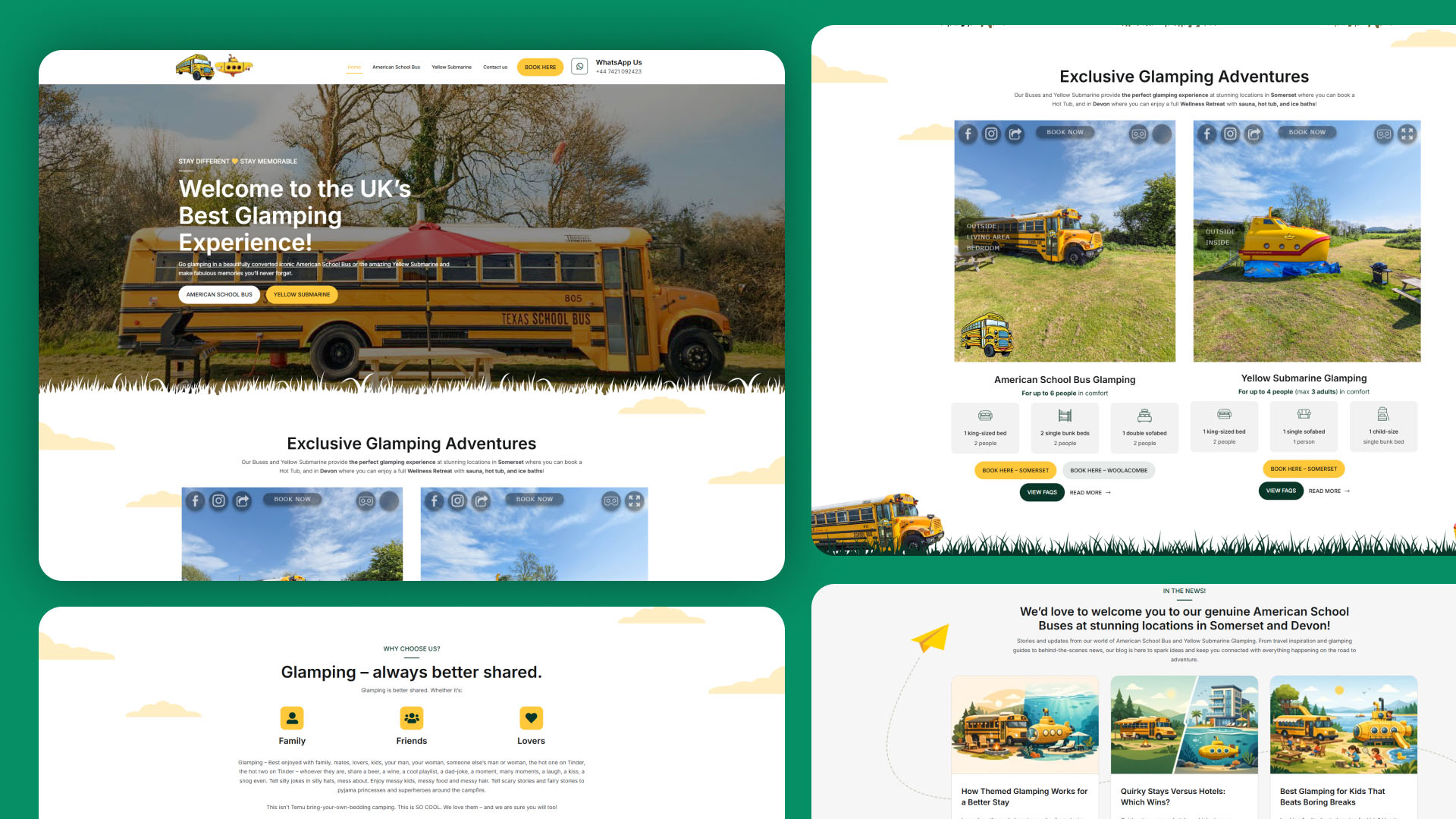 American School Bus Glamping website — designed and built by Telsa Media