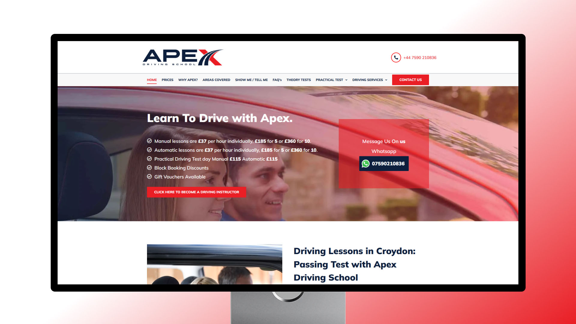 Apex Driving School website — designed and built by Telsa Media