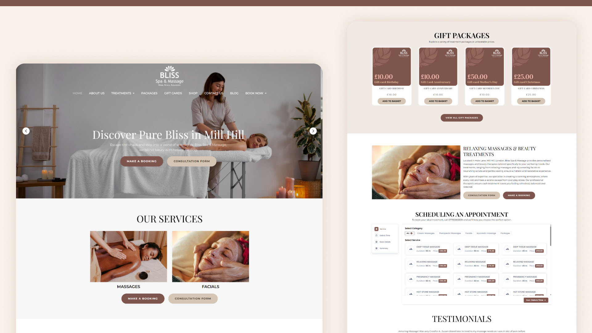 Bliss Spa and Massage website