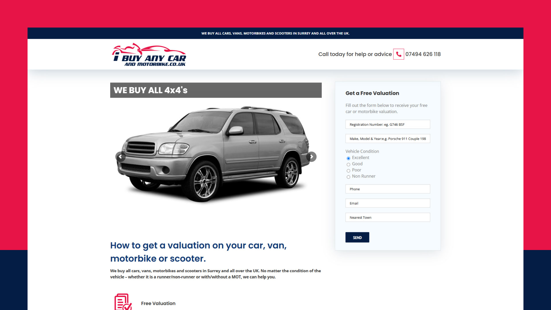 I Buy Any Car and Motorbike website — designed and built by Telsa Media