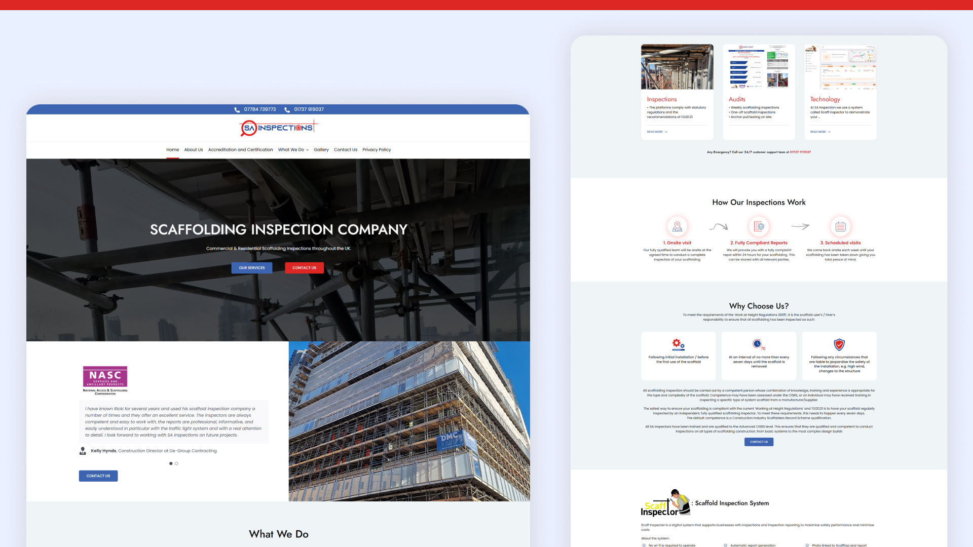 S A Inspections website — designed and built by Telsa Media