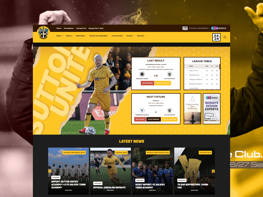 Sutton United FC website homepage