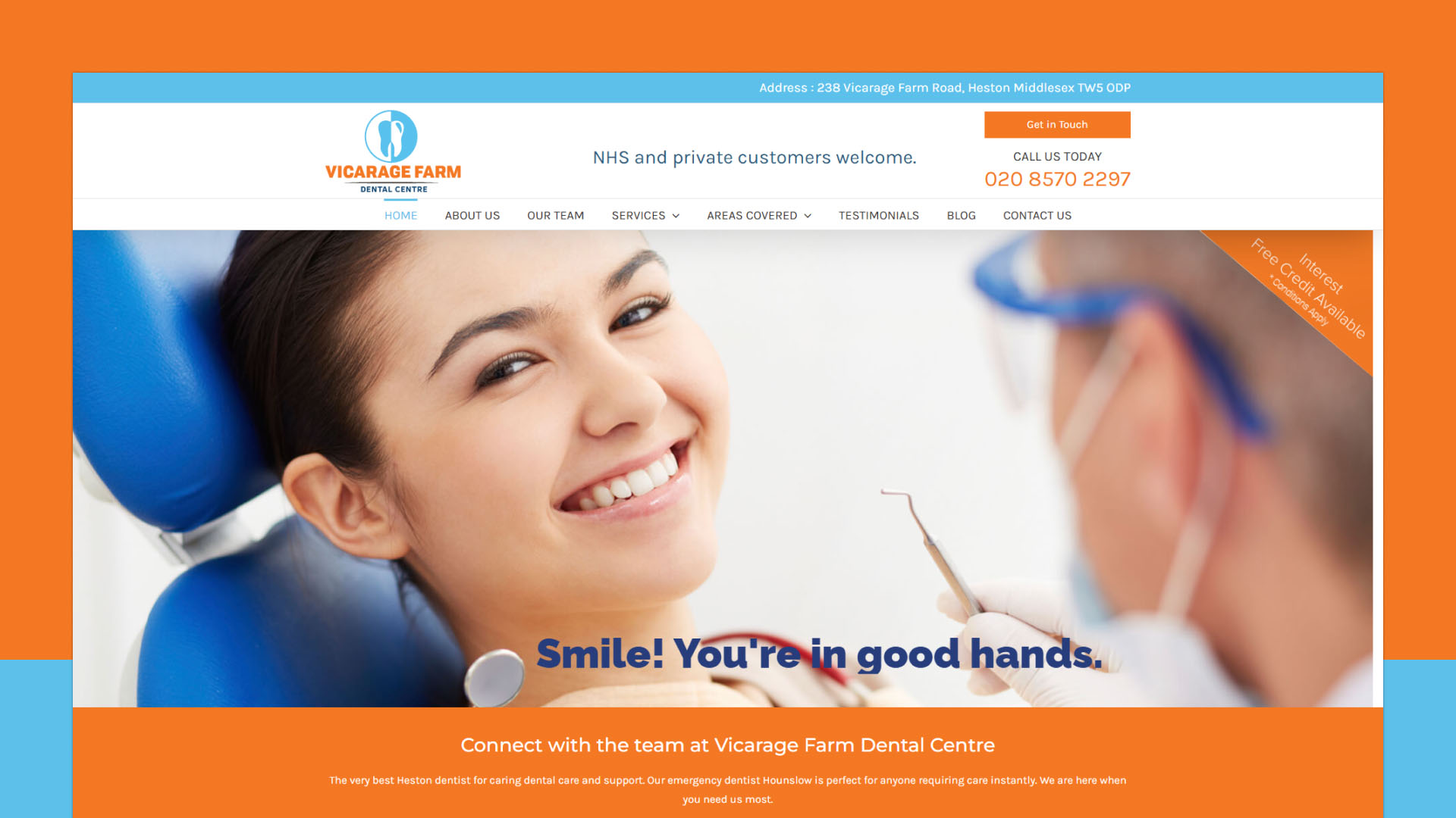 Vicarage Farm Dental Centre website — designed and built by Telsa Media