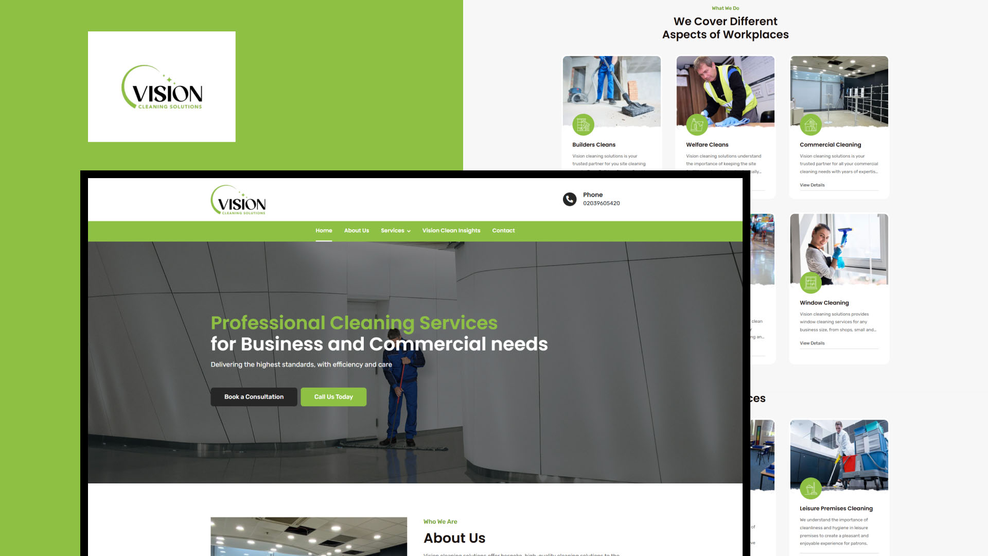 Vision Cleaning website — designed and built by Telsa Media